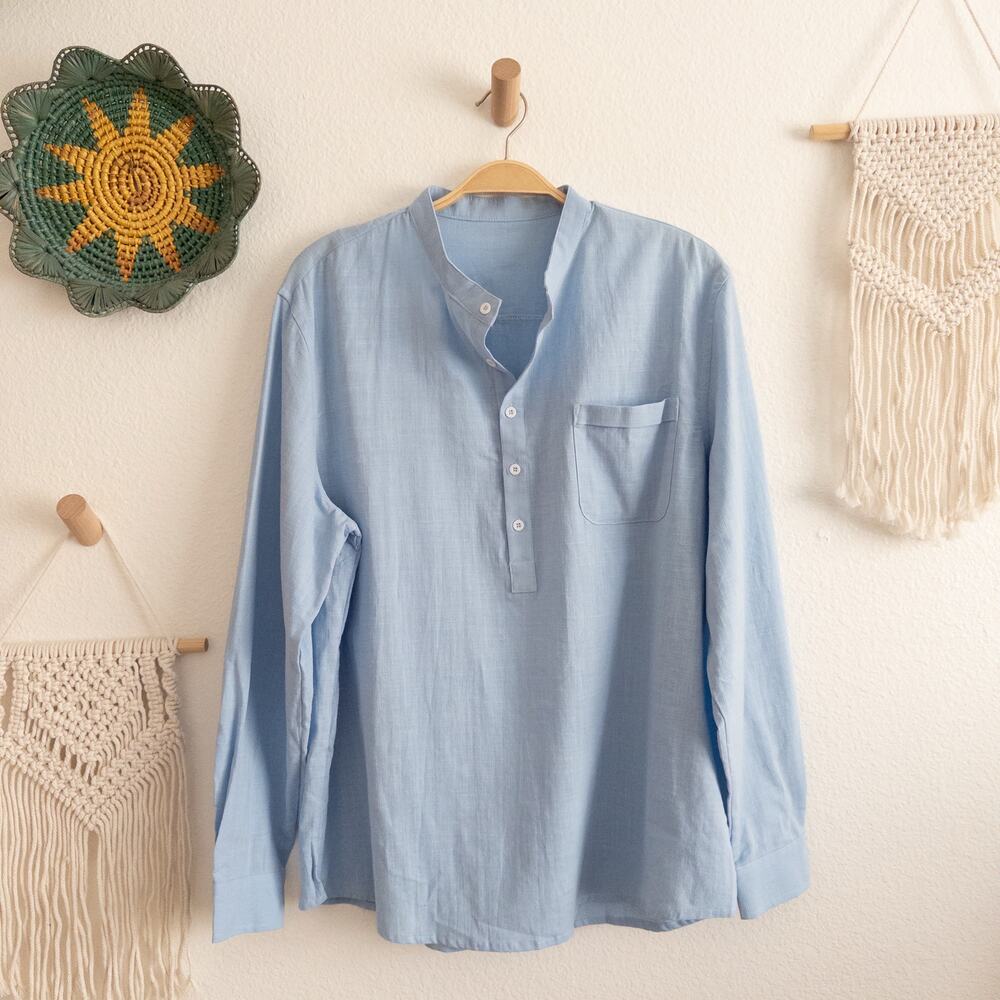 Sky Blue Flax Cotton Tunic Top Size Large